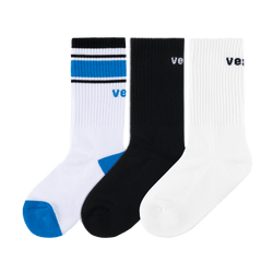 3-Pack Crew Socks - Black/White/Vessi Blue