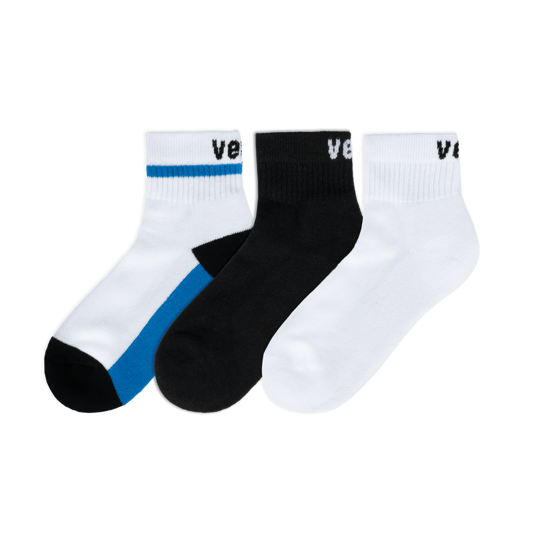3-Pack Mid Crew Socks - Black/White/Vessi Blue